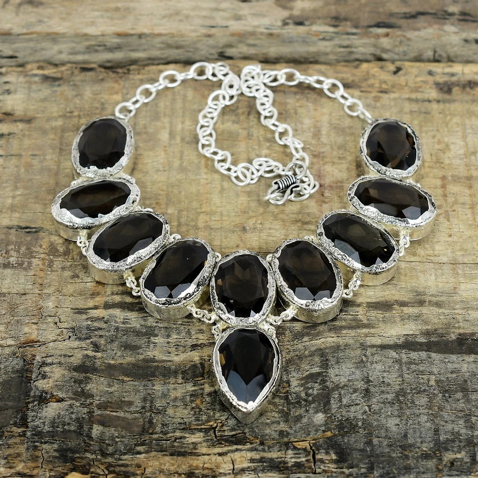 Fumoso Topazio Gemma Catena Sorella Collana 925 Argento Gioielli Per Regali - Immagine 3 di 4