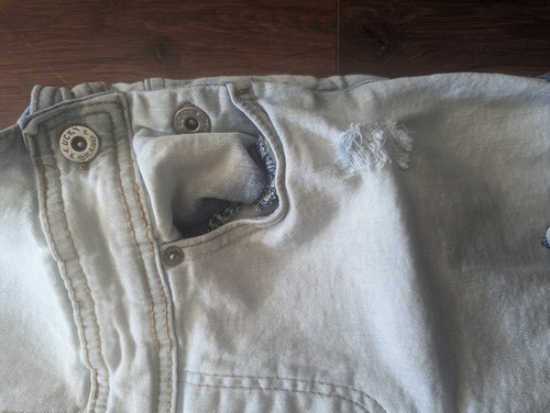 Lucky Brand Overall Shorts Girls 14 Blue Light Wash Denim Distressed Pockets - Picture 4 of 5
