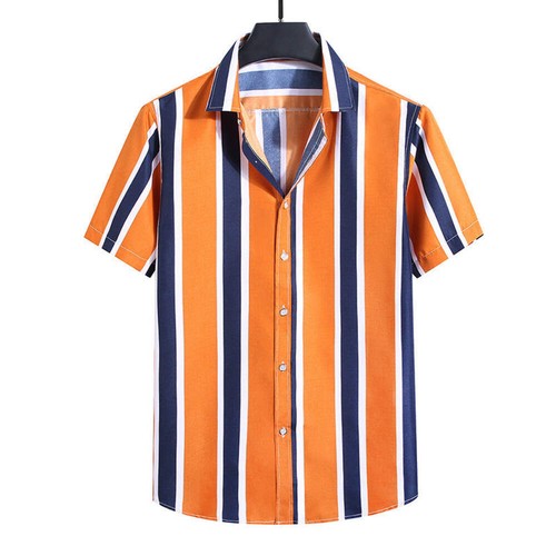 Men's Fashion Loose Striped Short Sleeve Shirt Top for Casual Wear Stylish and C - 第 16/66 張圖片