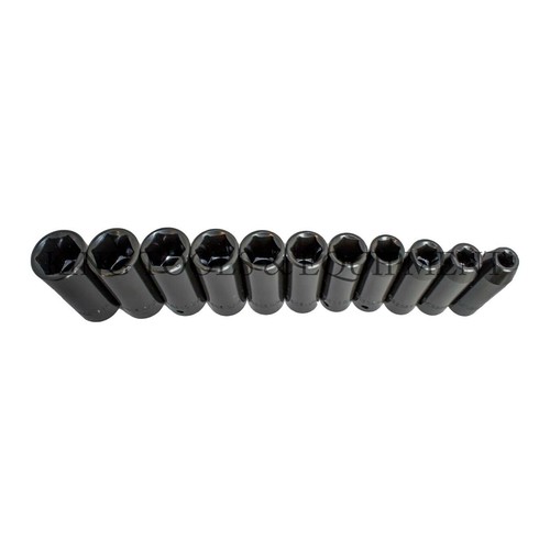 New King 1/2" Dr Drive Deep Impact Socket Set SAE 12pc Made in Taiwan - Picture 2 of 6