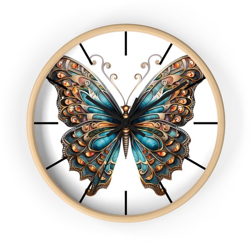 Reloj de Pared Mariposa Azul Diseño Arco Iris Reloj Analógico 10" Marco Madera Mariposas - Imagen 2 de 4