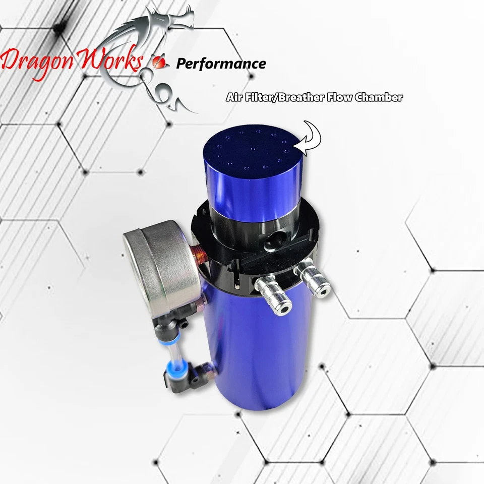 Oil Catch Can Baffled Tank Breather Universal Blue with Gauge Fits Fiat - Image 3 of 4