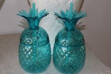 PINEAPPLE SHAPED ACRYLIC TUMBLER GLASSES WITH LID & TOP STRAW - TEAL - S/2