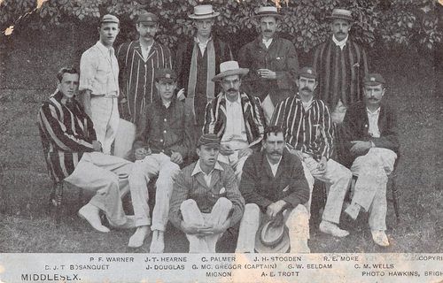 POSTCARD MIDDLESEX TEAM CRICKET LINE UP 1907 G MCGREGOR CAPT