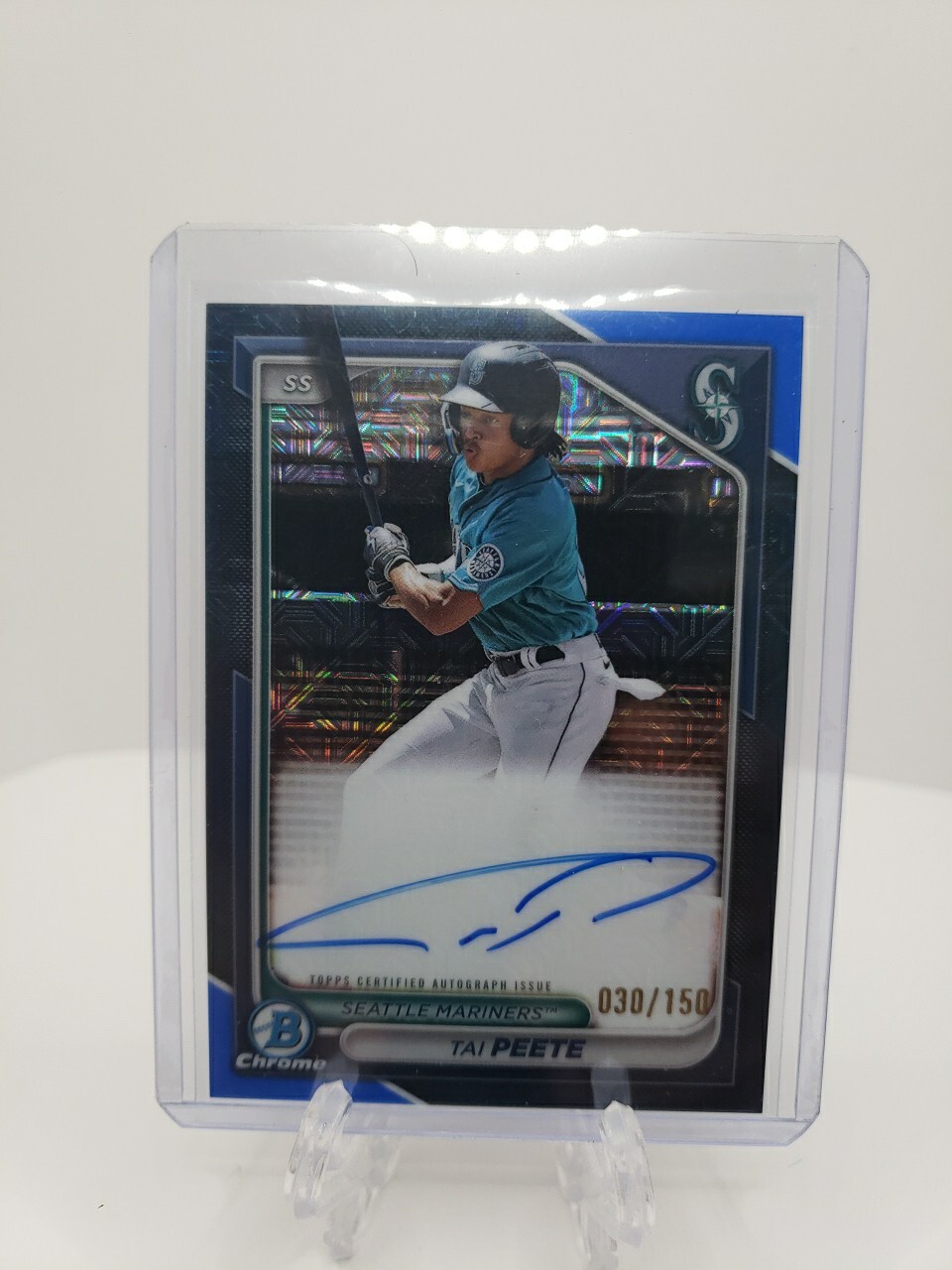 Tai Peete 2024 Bowman Chrome Mega Box #BMA-TP Blue Refractor Auto /150 Mariners