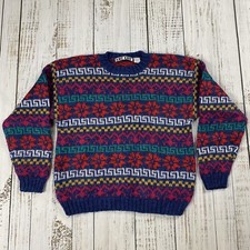 VTG 80S KNIT KNIT BRAND MOHAIR BLEND SWEATER ABSTRACT TRIBAL PATTERN SIZE LARGE