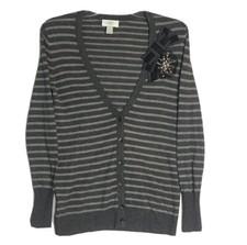 Ann Taylor Loft Extra Fine Wool Blend Sweater Women s XSP Gray Striped Embellish