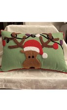 REINDEER WITH LIGHT BULBS ON ANTLERS THROW PILLOW