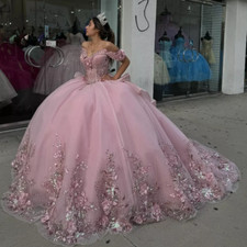Ball Gown Quinceanera Dresses Off-the-shoulder Lace-up Cubic Floral Prom Dresses