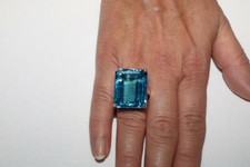 Very Large 55ct Natural Swiss Blue Topaz Wedding Ring In 925 Sterling Silver