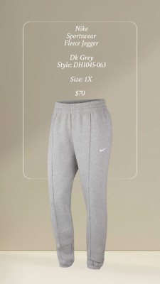 NWT $70 Nike Sportswear Collection Essentials Fleece Jogger, Dk Grey, 1X