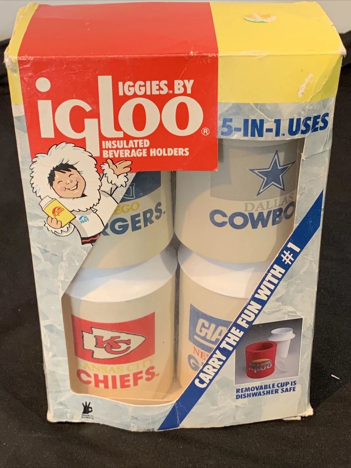 Chiefs Cowboys Chargers Giants 1980’s Set Of 4 NFL IGGIES Igloo Insulated