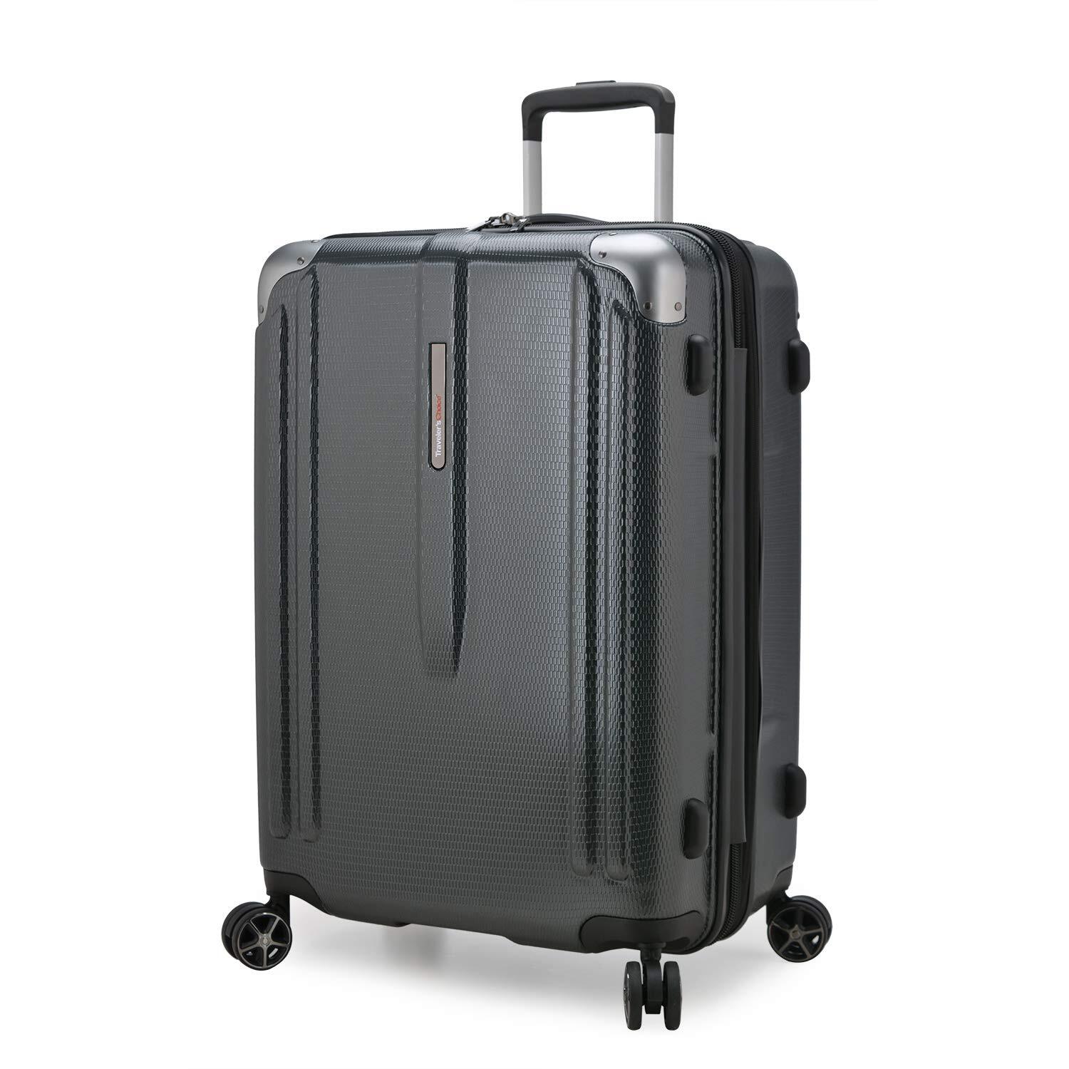 New London II Hardside Expandable Spinner Luggage, Gray, Checked-Medium 26-Inch
