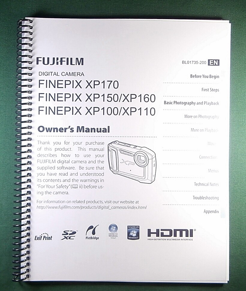 Fujifilm FinePix XP170 XP150 XP100 Owner's Manual: 150 Pages