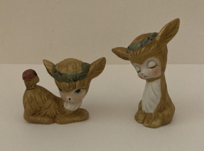 PARMA By AAI VTG Taiwan Set Of 2 Ceramic Bisque Adorable Deer Figurines