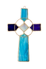 Blue stained glass Celtic Cross Sun Catcher ornament