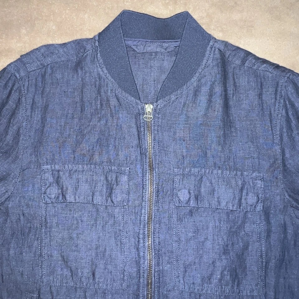 Mango Blue Mens Pure Linen Bomber Jacket EUR Small *in exc cond* utilitarian - Image 3 of 4