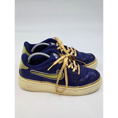 Nike Air Force Low NBA Warriors Royal Gold Blue Shoes AR0734-400 GS Size 