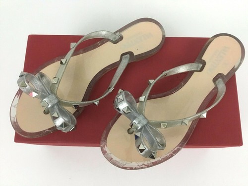 silver valentino flip flops