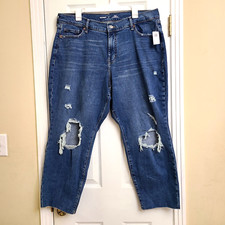NWT Old Navy Curvy High Waist Destroyed Cut Off Straight Blue Jeans Size 20