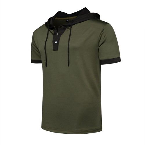 Summer Men Loose Color Blocking Casual Simple Short Sleeve T-Shirt Hoodie - Picture 15 of 27
