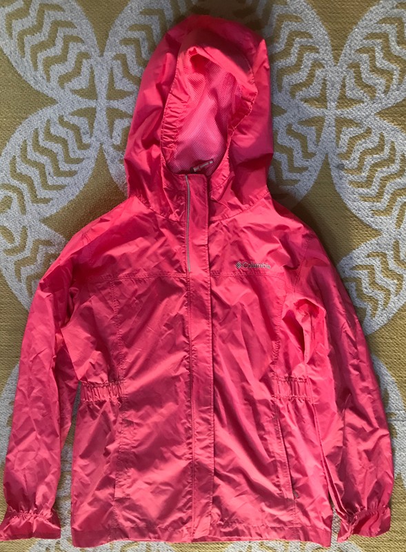 Columbia Girls L Melon Orange  Zip Front Hooded Windbreaker Jacket Elastic Waist