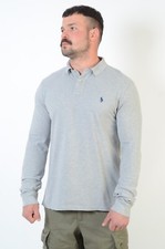 Polo Ralph Lauren Men's Grey Cotton Long Sleeve Polo Shirt SzL Made in Sri Lanka