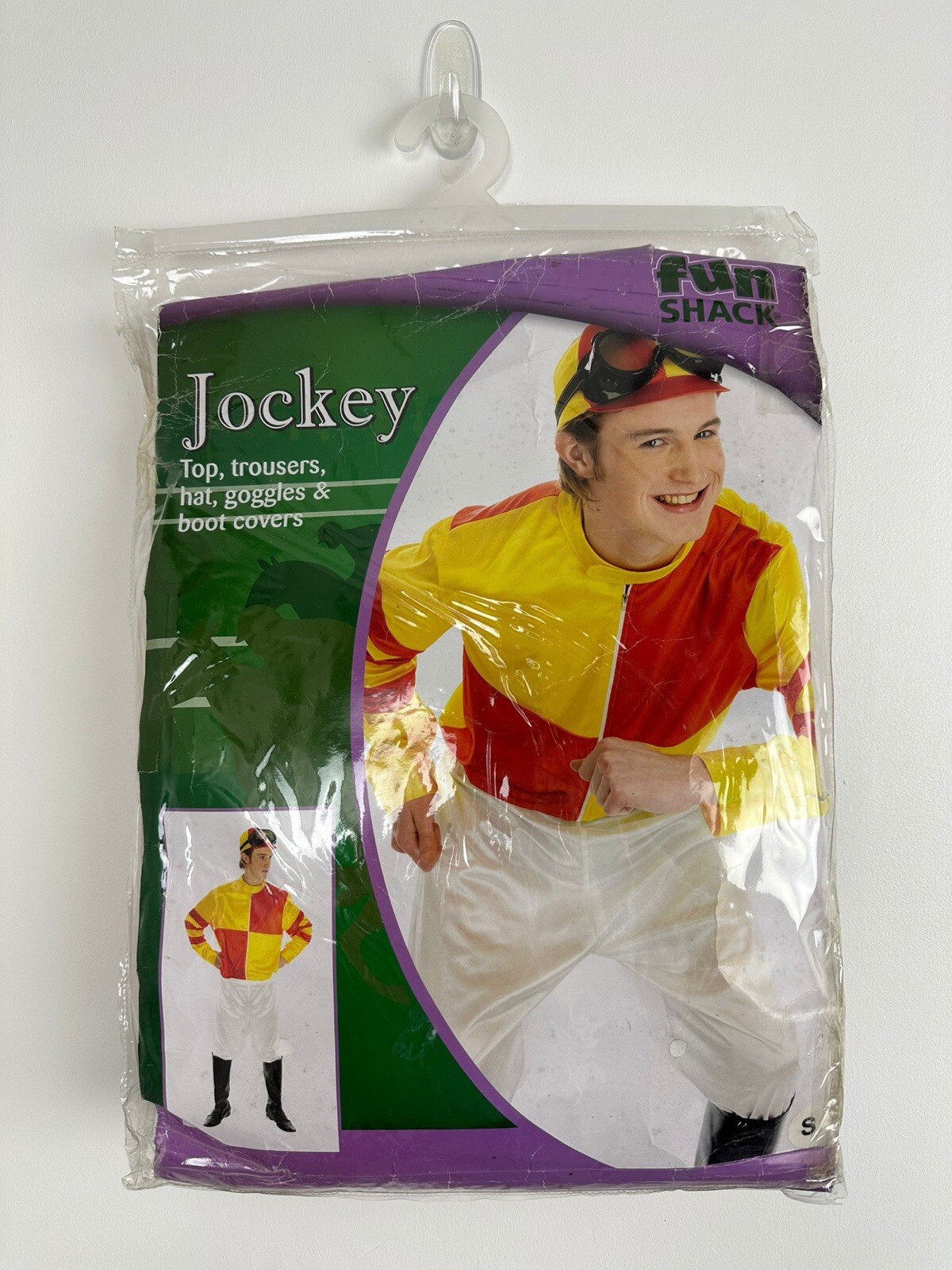 Fun Shack Mens Red  Yellow Jockey Costume Adult Horse Racing Rider Fancy Dress S
