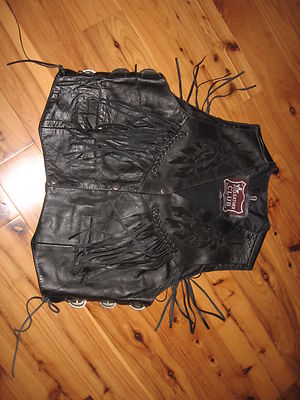 WOMENS XS BLACK LEATHER CLUB WESTERN FRINGE SIDE CONCHO LACE UP