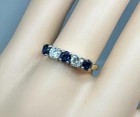 Art Deco Sapphire Diamond Wedding Engagement Band Ring Five Stone 18 Karat Gold — photo 1