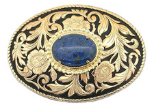 Gold Color Floral Western 25x18 Oval Lapis Cabochon Belt Buckle EPBB107/5826