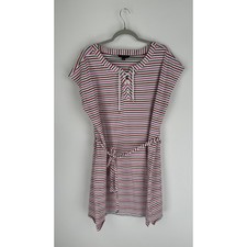 Tommy Hilfiger Womens Short Sleeve Striped Shift Dress Plus Size 2X Cotton Pink