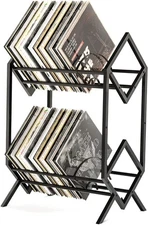 2-Tier-Vinyl-Record-Storage-Holder With Dividers, 200 LPs Albums Storage Rack Sh