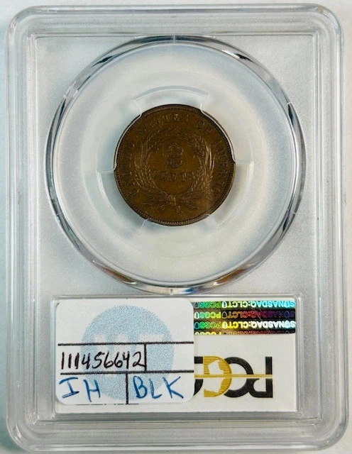 1865 P Two cent piece PCGS AU-55 BN Brown - Image 2 of 2