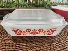 VTG Pyrex Friendship Refrigerator Casserole Dish W lid #503 Red Orange Birds