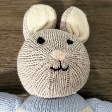 Melange Collections Handmade Knit Bunny Striped Sweater Plush Tan Blue Gray 12in