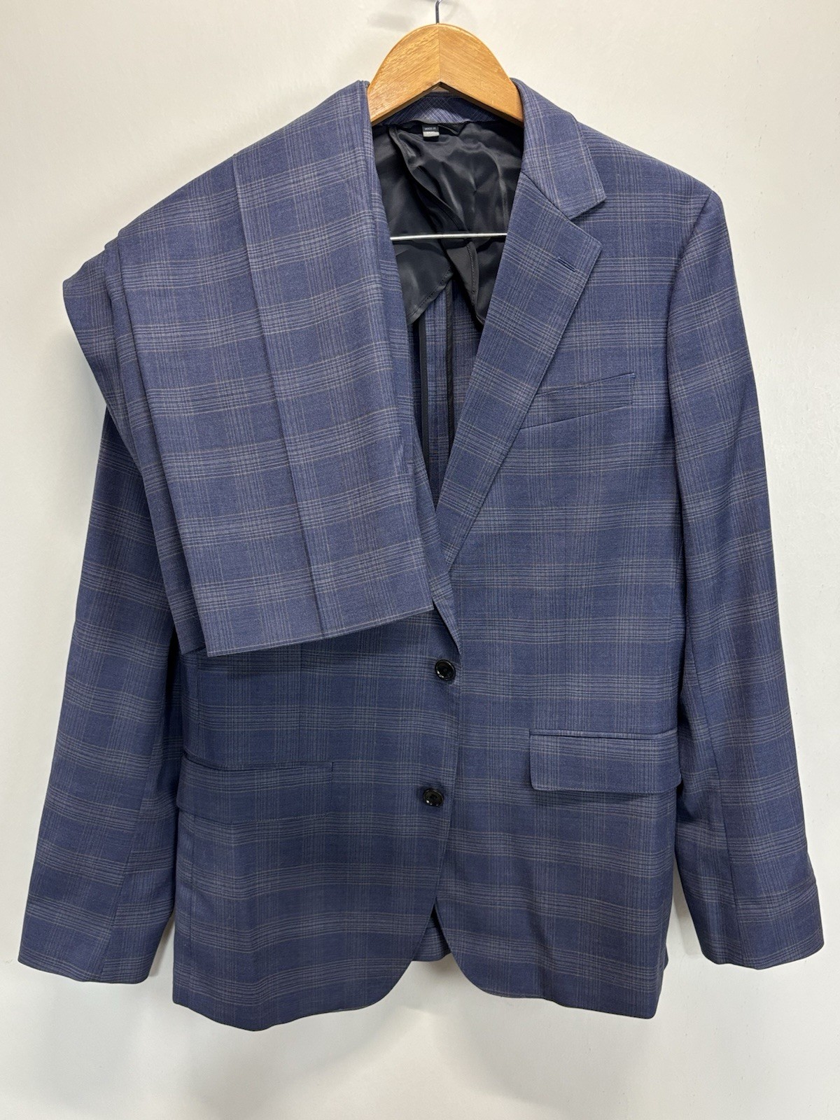 Bonobos Blue Check 2 Pc Suit 42R Jacket 33x31 Pants Mens Slim Fit Plaid Wool