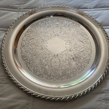 Oneida Silverplate Round Tray Platter Engraved Floral 15 3/4“ diameter