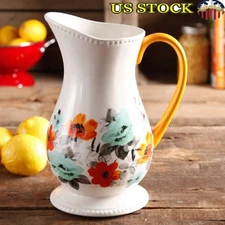 Rustic Floral 2Qt Pitcher Stoneware Serveware Kitchen Decor Pitcher Flowers New