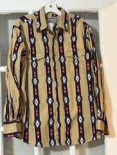 VTG 90 s Wrancher Wrangler Western Aztec Pearl Snap Button Up Shirt Large