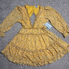 NWT Women’s Large Vibrant Yellow Ditsy Floral Mini Dress