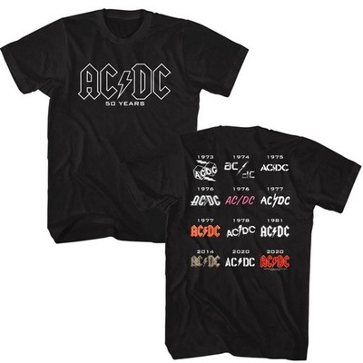 AC DC 50 Years Iconic Logos T Shirt Classic Rock Graphic Unisex Tee