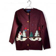 Vintage Karen Scott Snowman Christmas Cardigan Cottagecore Grandpa Core Small