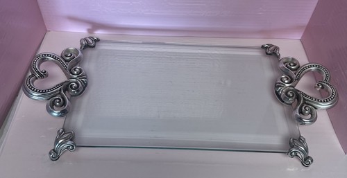 BRIGHTON MARIE ANTOINETTE SILVER HEART Beveled GLASS VANITY TRAY