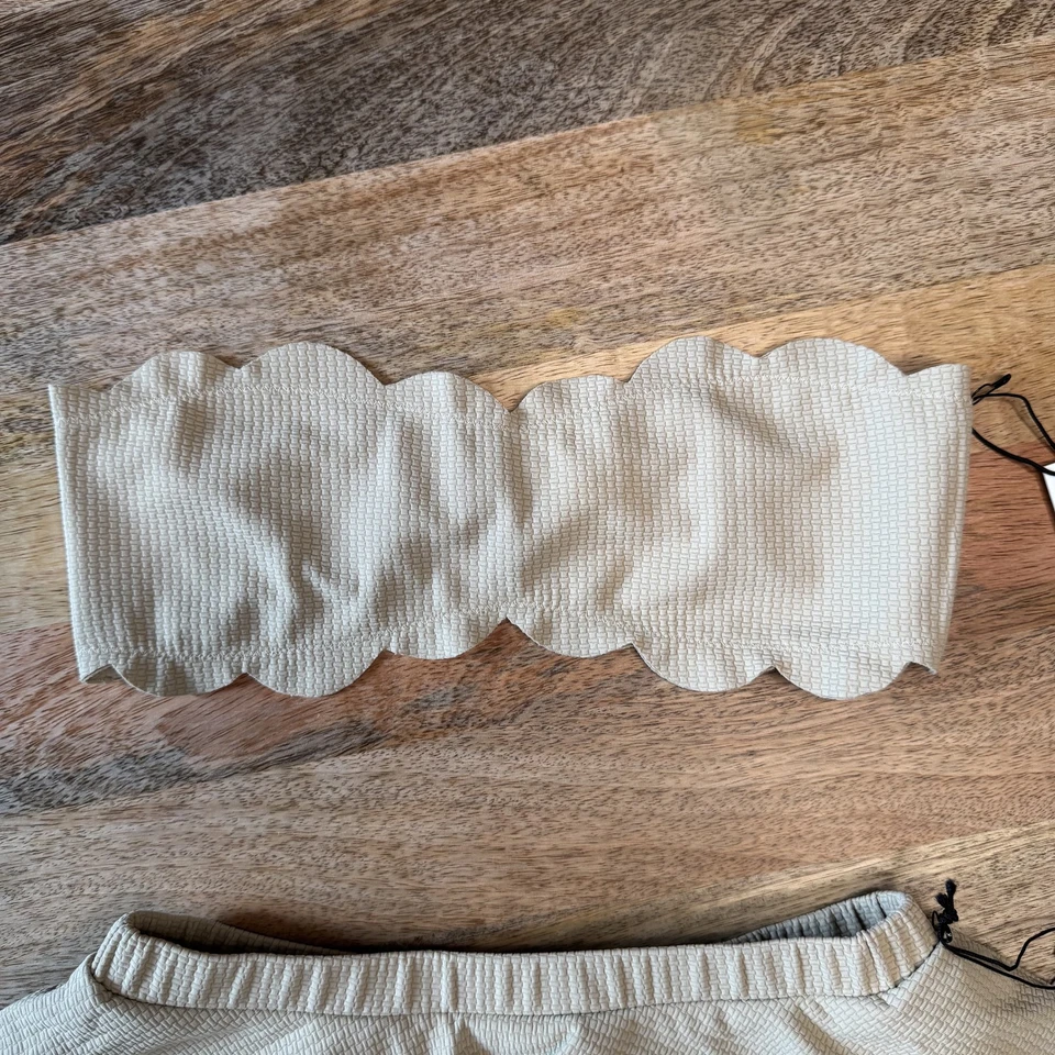Marysia Bikini Swimsuit Womens XS Beige Scallop Bandeau High Waist Skirt Bottoms - Image 2 of 4