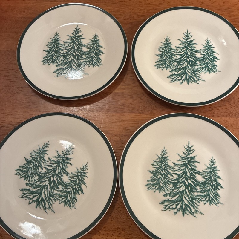 Royal Norfolk Christmas Winter Green Pine Tree Dessert Salad Plates Set Of 4