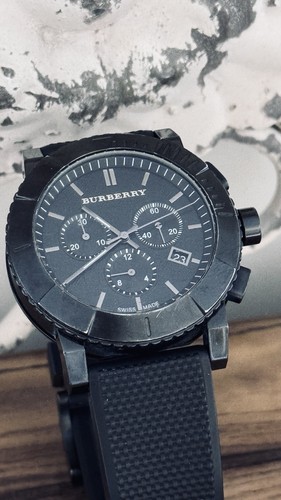 BURBERRY | BU2301 42.5mm Chronograph Watch Black Stainless Steel PVD Rubber Band - Picture 3 of 17