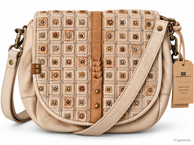 DESIDERIUS Veronika Damen Umhängetasche Beige Rindsleder Echtleder Nieten H3
