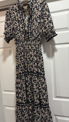 NWT Max Studio Black Floral Maxi Dress Large Surplice Boho Fit & Flare Long