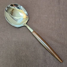 Vtg American Tempo Stainless Faux Wood Handle Japan Casserole Serving Spoon